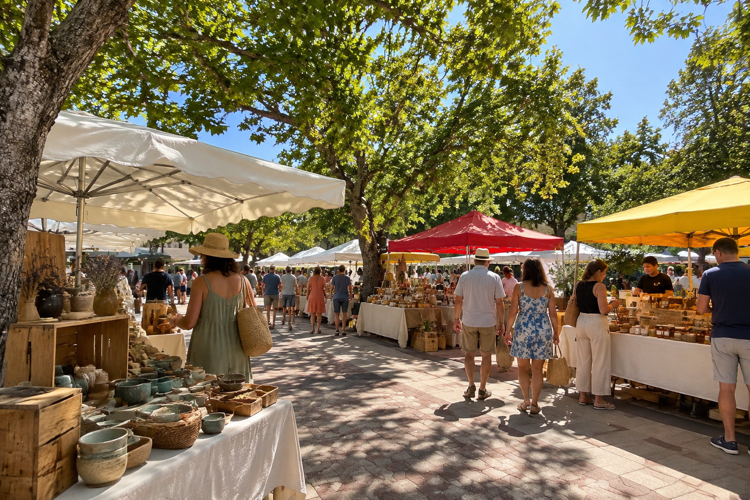 La place Sainte-Anne des Salles-sur-Verdon, près du centre, des commerces et des accès au lac de Sainte-Croix.
