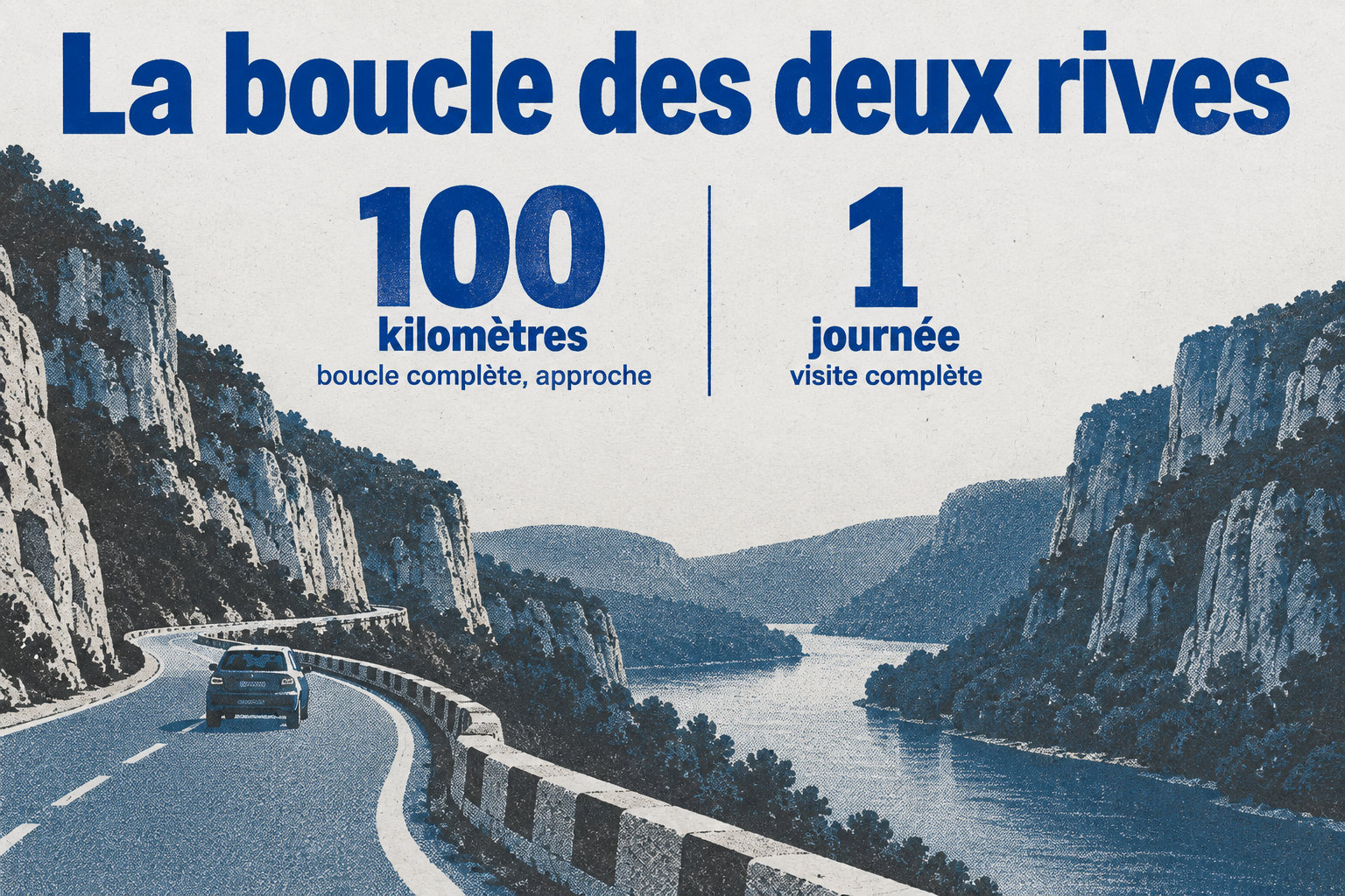 La boucle complète des deux rives approche les 100 kilomètres et sa visite demande une journée.